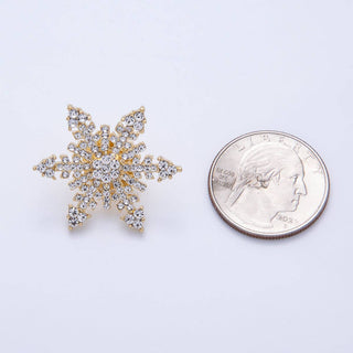 Gold 30mm Rhinestone Winter Snowflakes Pin Brooch | BH-052