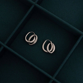 18K Gold PVD Stainless Steel Double Hoop Dangle Earrings