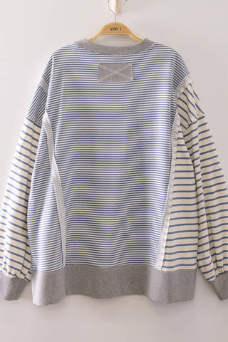 NT12765-Mixed Stripe Contrast Sweatshirt