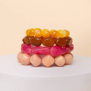4 PC Multi Shape Marbled Stone Bead Stretch Bracelet Set