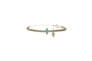 CROSS OPAL BRACELET: BUBBLE GUM / 14K Gold Filled / Stretchy 7"