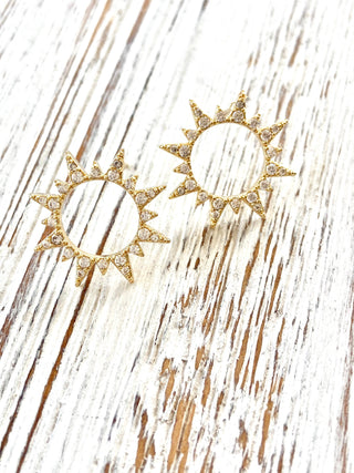 Sun earrings, crystal, boutique,salon, trendy, sunshine,: Silver