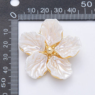 Gold 45mm Blooming Shell Pearl Flower Pin Brooch | BH-00098
