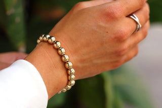 8MM Classic Ball Bead Bracelet - Waterproof: Sterling Silver / Stretchy7"