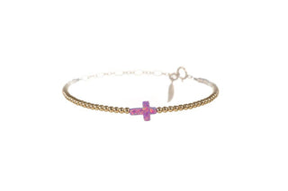 CROSS OPAL BRACELET: BUBBLE GUM / Sterling Silver / Stretchy 7"