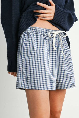 Tie-Front Shorts Navy Gingham
