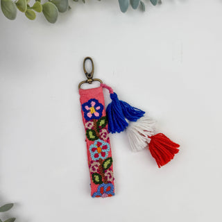 Cottage Bloom Embroidered Wristlet Keychain Charm