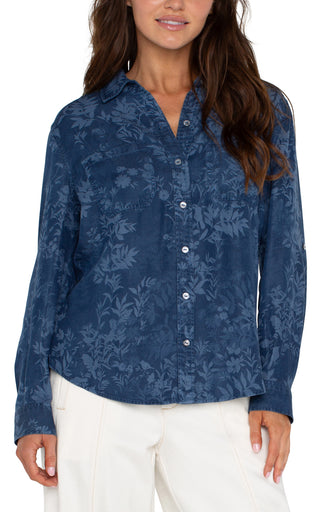 Indigo Floral Button Down