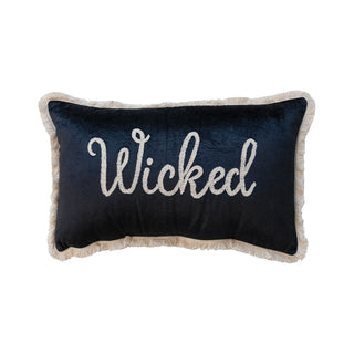 Cotton Velvet Wicked Lumbar Pillow w/ Embroidery & Fringe
