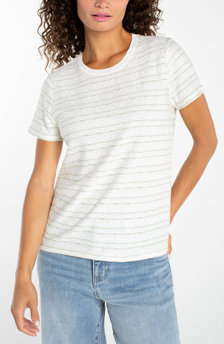Short Sleeve Crew Neck Knit Tee Bone Matcha Green Stripe by Liverpool