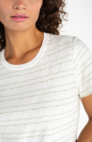Short Sleeve Crew Neck Knit Tee Bone Matcha Green Stripe by Liverpool