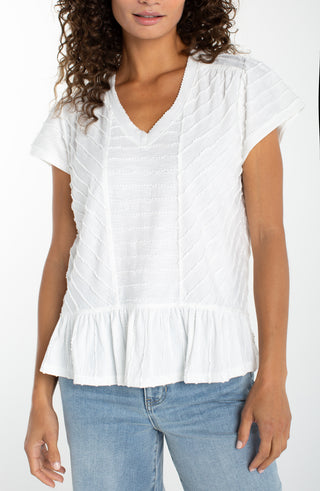 Short Sleeve V-neck Knit Top in White by Liverpool