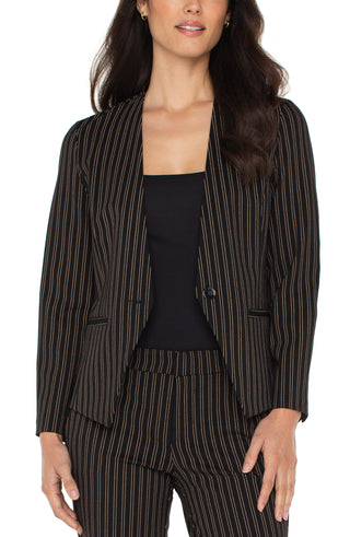 Collarless Blazer in Black & Tan Stripe