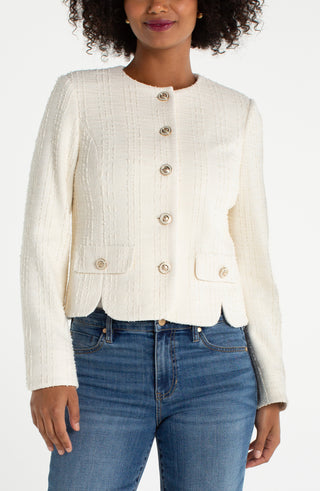 Collarless Jacket with Scalloped Hem by Liverpool