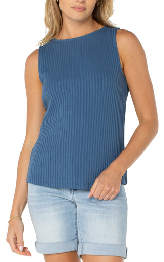 Rib Knit Sleeveless Boatneck French Blue