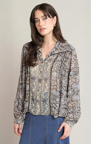 Brown & Light Blue Top by Dex