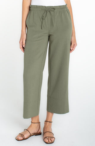 Pull-on Tie Waist Wide Leg Martini Olive by Liverpool