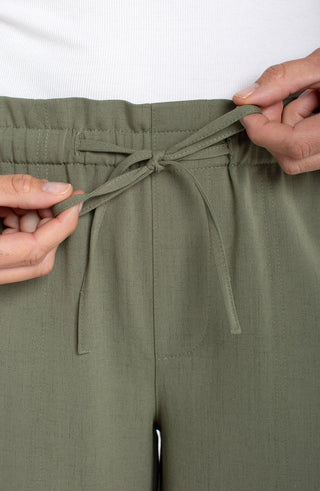 Pull-on Tie Waist Wide Leg Martini Olive by Liverpool