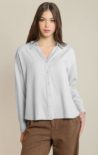 Taupe Stripe Button Down Shirt by Dex