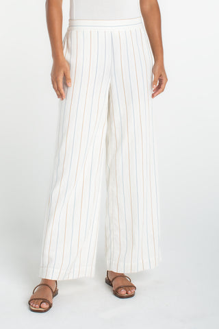 Pull-on Wide Leg Pant Cream Blue Multi Stripe by Liverpool