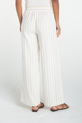 Pull-on Wide Leg Pant Cream Blue Multi Stripe by Liverpool