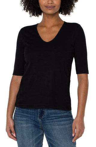 Double Layer V Neck Black