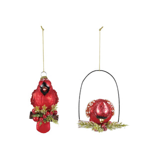 Glass cardinal on branch ornament with holly and sequins by Creative Co-op – view 2