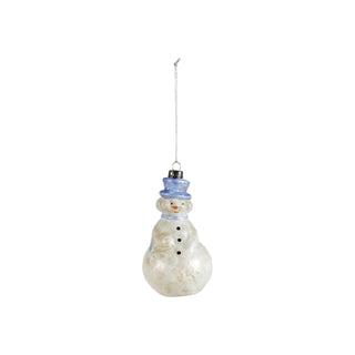 Mercury Glass Snowman Ornament White, Blue & Orange Color